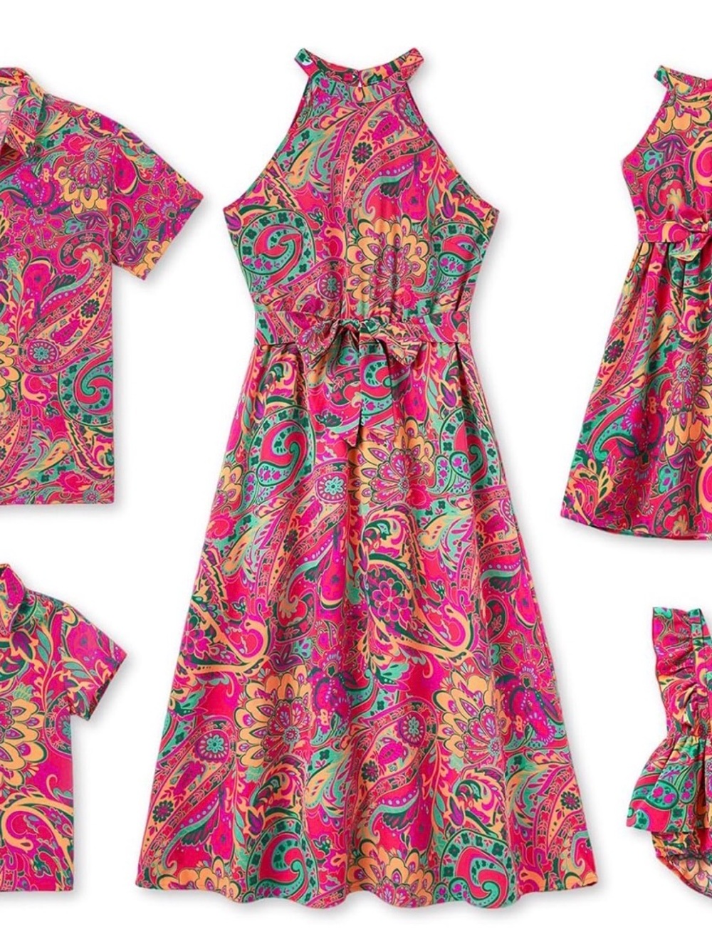 Women Pink Paisley Halter Dress with Tie Waist